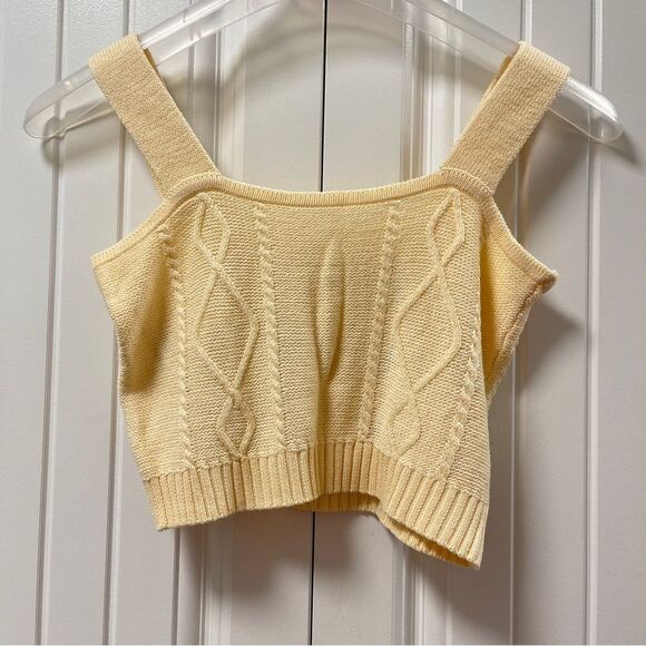 Knit Cottage Core Crop Top Cream - S - Picture 5 of 7